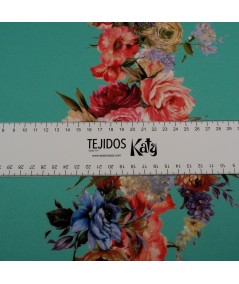 Guirnaldas flores fondo turquesa