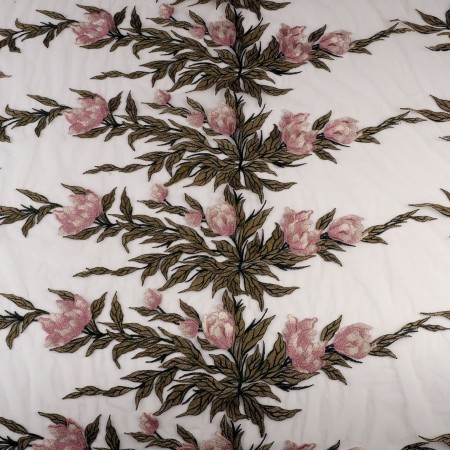 Tul bordado flores rosa