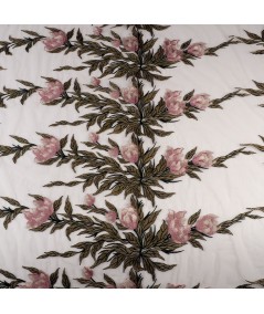 Tul bordado flores rosa