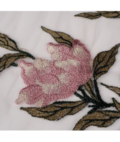 Tul bordado flores rosa