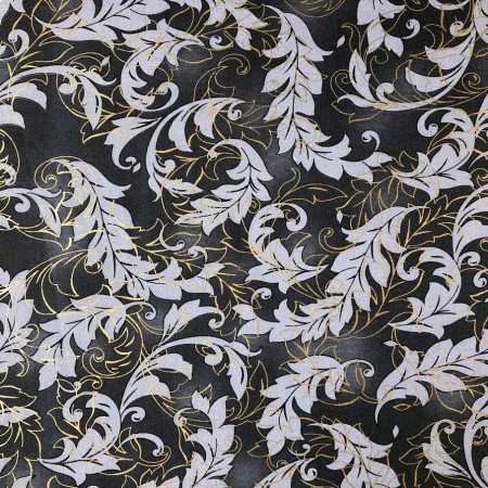 Tela de flores para mantel, servilletas  en tonos grises, negro y oro