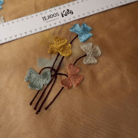 Organza de seda bordada flores