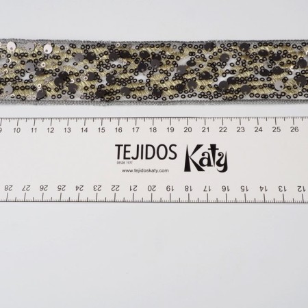 Pasamanería lentejuelas titanio oro