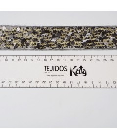 Pasamanería lentejuelas titanio oro