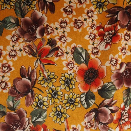 Terciopelo elástico flores amarillo
