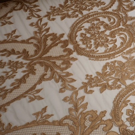 Tul bordado art deco beige