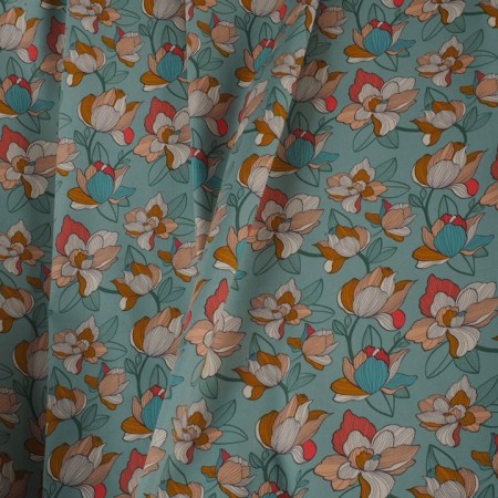 Popelin estampado turquesa