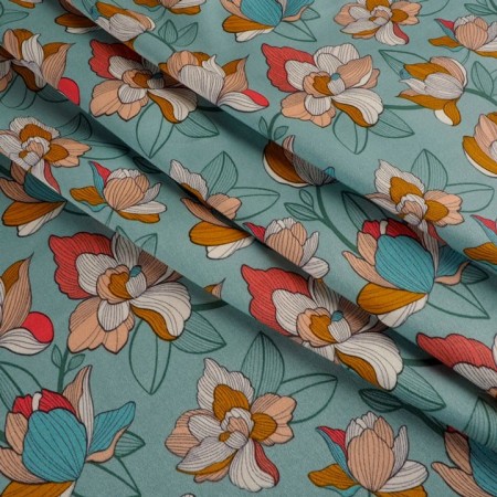 Popelin estampado turquesa