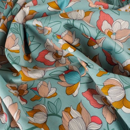 Popelin estampado turquesa