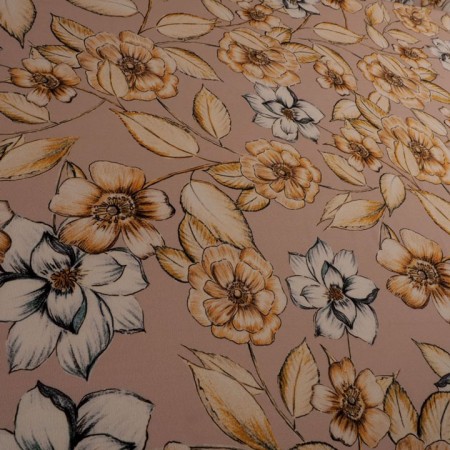 Estampado crepé flores rosa palo