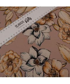 Estampado crepé flores rosa palo