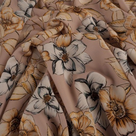 Estampado crepé flores rosa palo