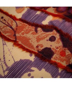 Jacquard Abstracto Fil Coupé Granate-Naranjas– Tejido Premium para Moda y Decoración