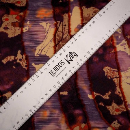 Jacquard Abstracto Fil Coupé Granate-Naranjas– Tejido Premium para Moda y Decoración