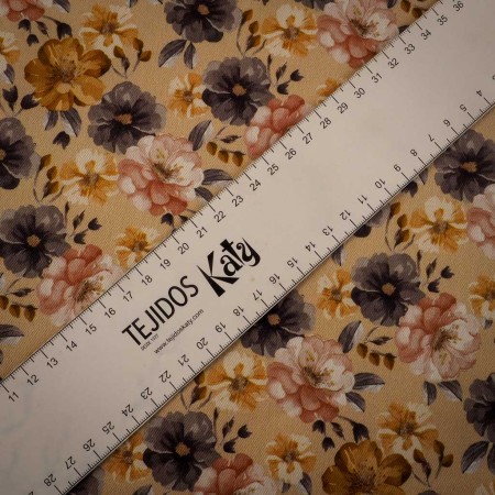 Sarga 100% Algodón Estampado Floral en Tonos Tierra