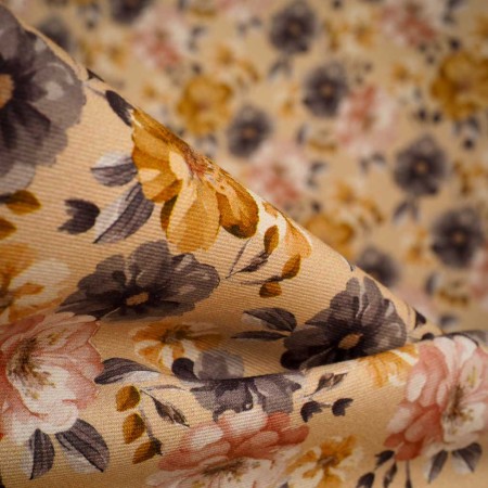 Sarga 100% Algodón Estampado Floral en Tonos Tierra