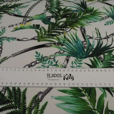 Estampado helechos y cadenas fondo blanco