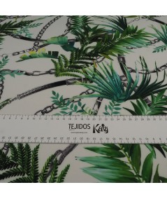 Estampado helechos y cadenas fondo blanco