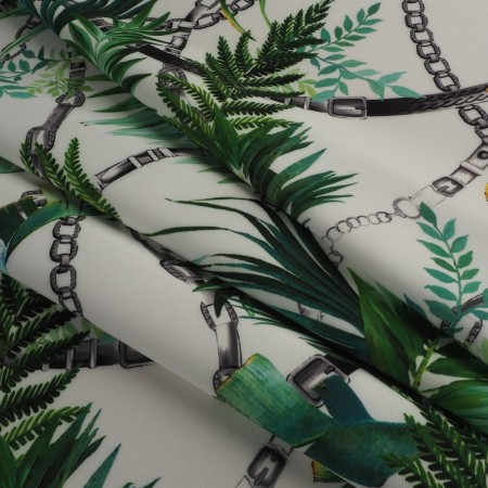 Estampado helechos y cadenas fondo blanco