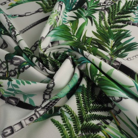 Estampado helechos y cadenas fondo blanco