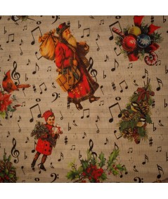 Loneta Navideña Vintage con Notas Musicales y Motivos Clásicos