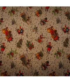 Loneta Navideña Vintage con Notas Musicales y Motivos Clásicos