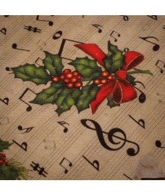 Loneta Navideña Vintage con Notas Musicales y Motivos Clásicos