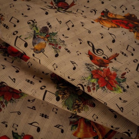 Loneta Navideña Vintage con Notas Musicales y Motivos Clásicos