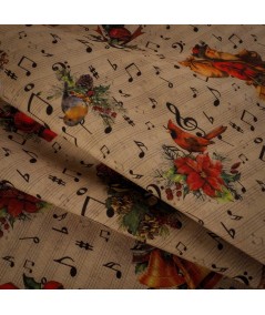 Loneta Navideña Vintage con Notas Musicales y Motivos Clásicos