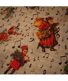 Loneta Navideña Vintage con Notas Musicales y Motivos Clásicos