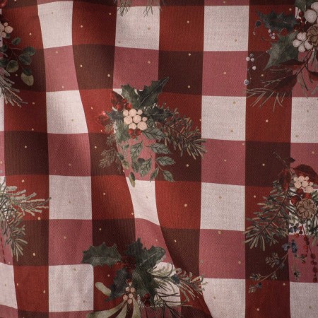Loneta Navideña Cuadro Granate