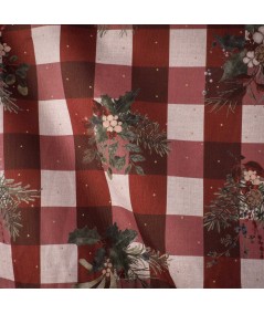 Loneta Navideña Cuadro Granate con Motivos Naturales