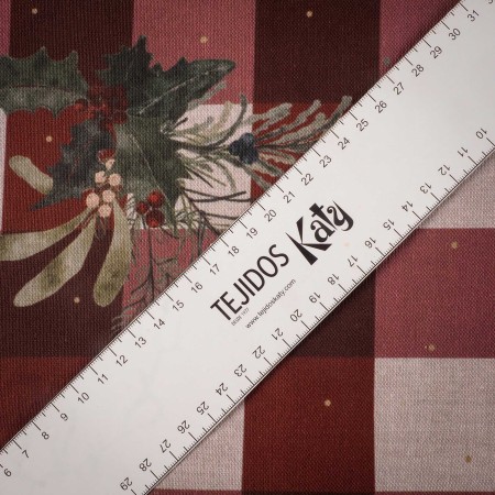 Loneta Navideña Cuadro Granate