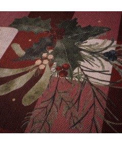 Loneta Navideña Cuadro Granate con Motivos Naturales