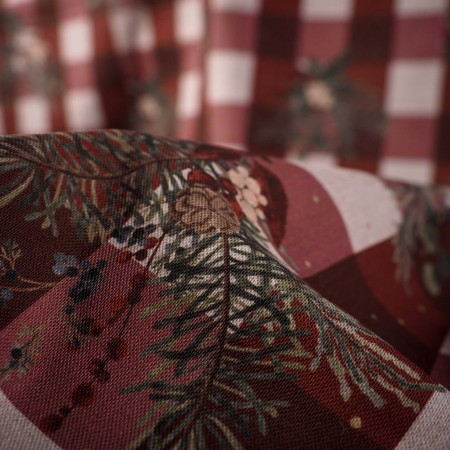 Loneta Navideña Cuadro Granate