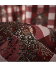 Loneta Navideña Cuadro Granate con Motivos Naturales