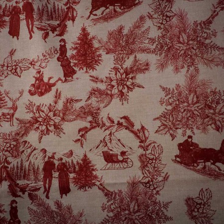 Loneta Navideña Clásica Roja sobre Fondo Beige