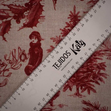 Loneta Navideña Clásica Roja sobre Fondo Beige