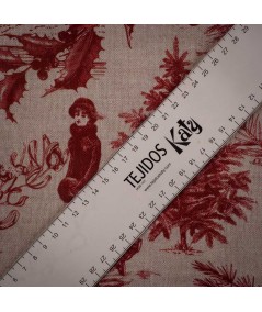 Loneta Navideña Clásica Roja sobre Fondo Beige