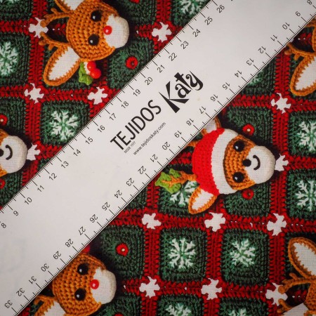 Popelín navideño de algodón con renos