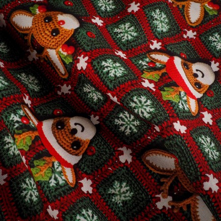 Popelín navideño de algodón con renos