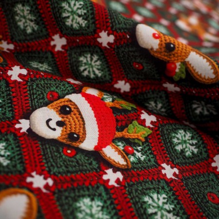 Popelín navideño de algodón con renos
