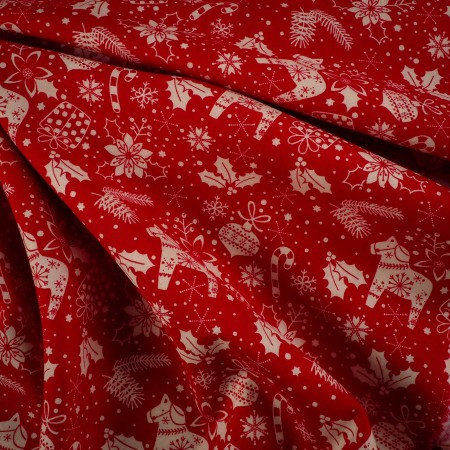 Popelín navideño rojo clásico