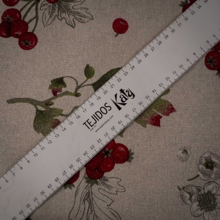 Mantelería Navidad Fondo Blanco con Lurex Plateado y Grosellas