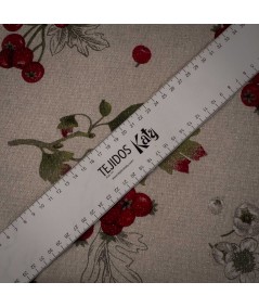 Mantelería Navidad Fondo Blanco con Lurex Plateado y Grosellas