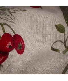 Mantelería Navidad Fondo Blanco con Lurex Plateado y Grosellas