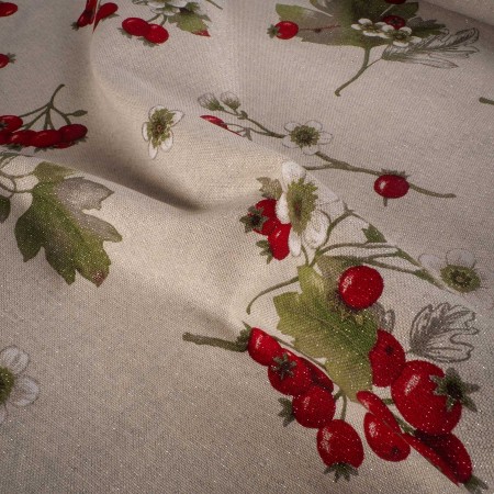 Mantelería Navidad Fondo Blanco con Lurex Plateado y Grosellas