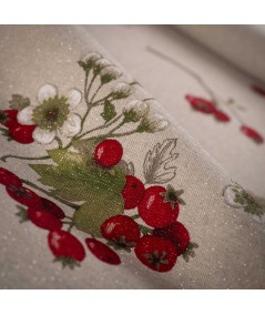 Mantelería Navidad Fondo Blanco con Lurex Plateado y Grosellas