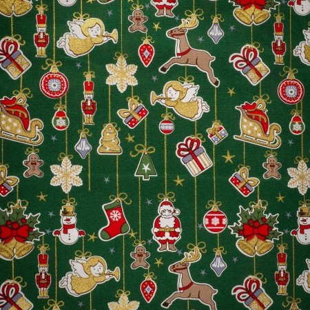 Popelín navideño verde con papanoel y sus renos