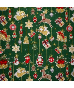 Popelín navideño verde con papanoel y sus renos